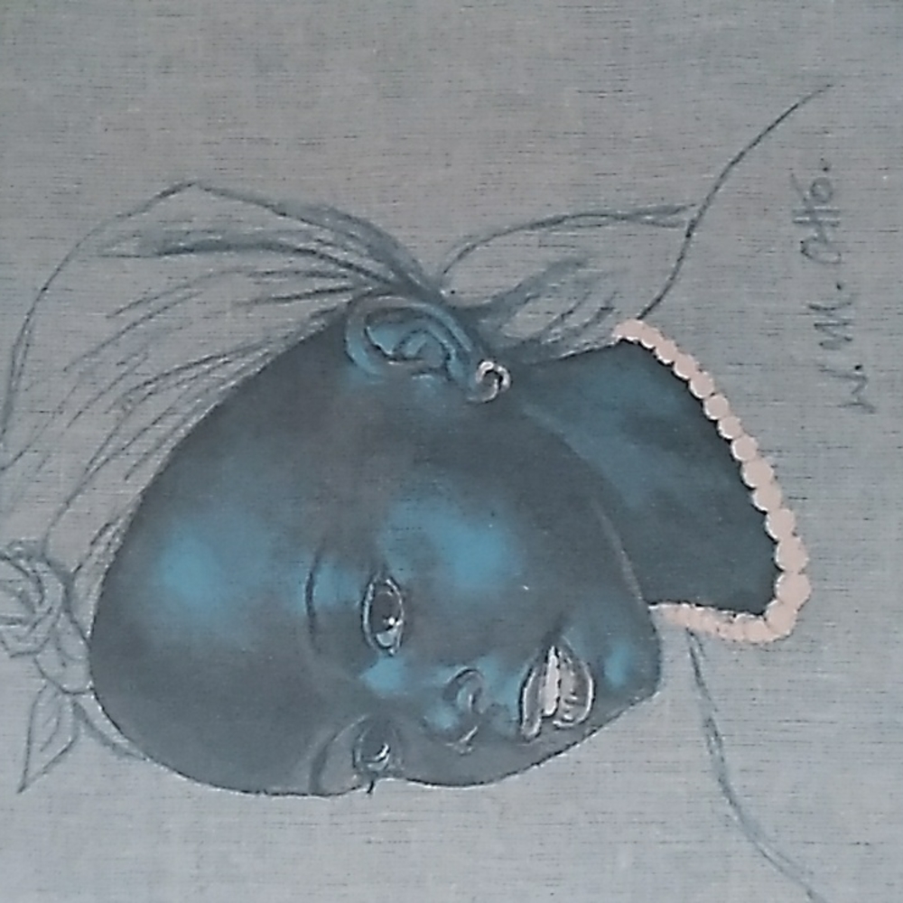 Blue Portrait of Girl Home Art Print by